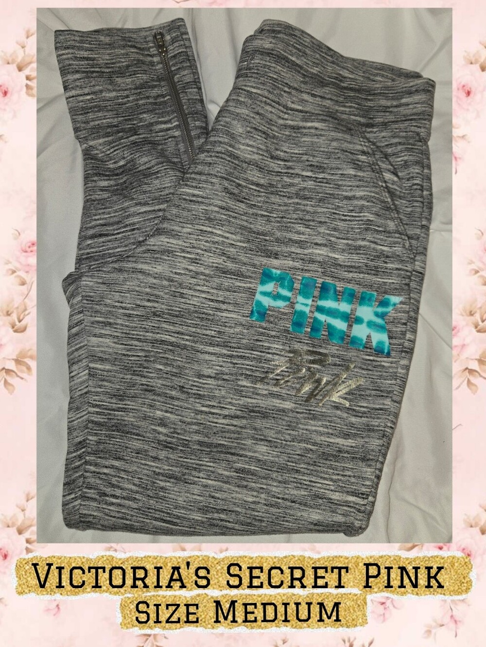 PINK Victoria's Secret Gray Track Joggers Sz M